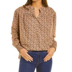 ba&sh Freja Floral Print Poplin Blouse Dainty Orange Black Blue Size XS - NWOT